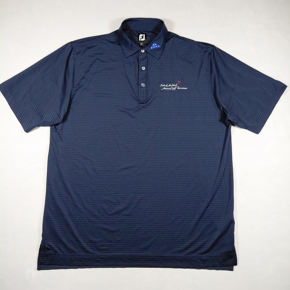FootJoy Mens XL Navy Blue Striped Golf Polo Scott A McIntosh Folds of Honor Tour - Picture 4 of 11